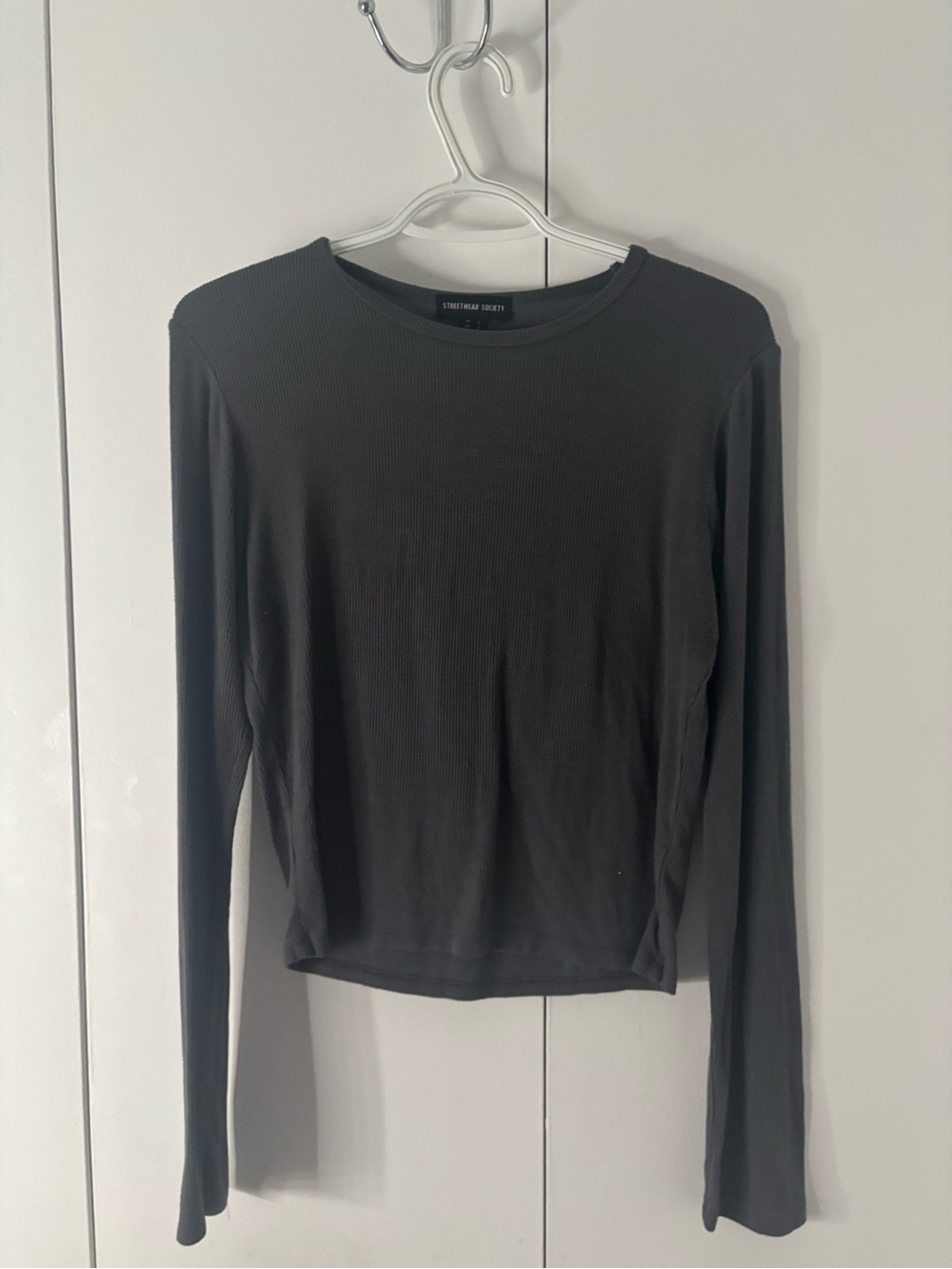 Grey Ribbed Long Sleeve Top